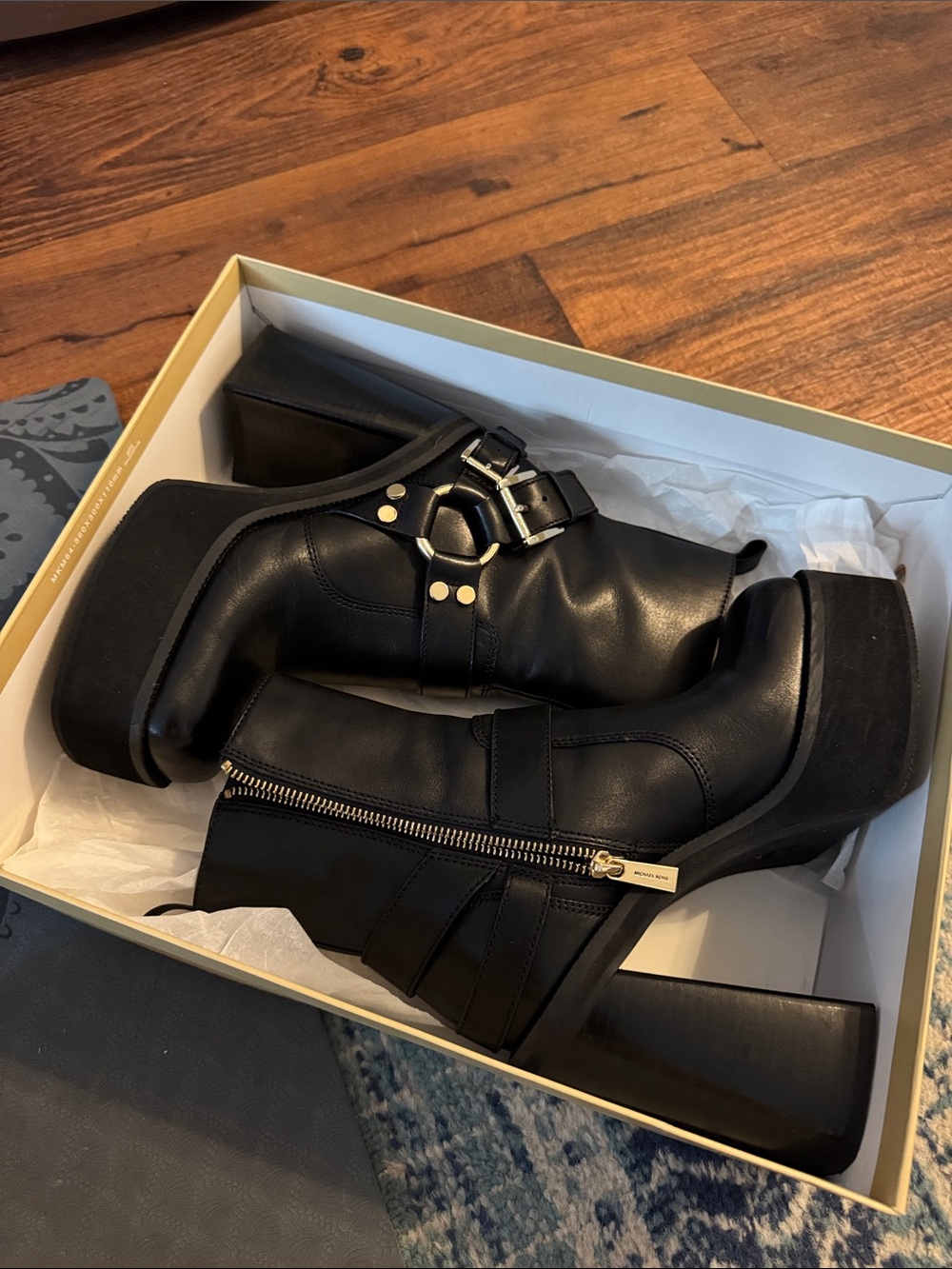 Michael Kors platform leather moto boots